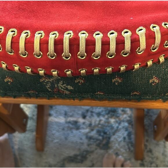 Michael Michael Kors Red and Gold Grommet Whipstitch Suede Fringe Rhea Crossbody - Picture 4 of 11